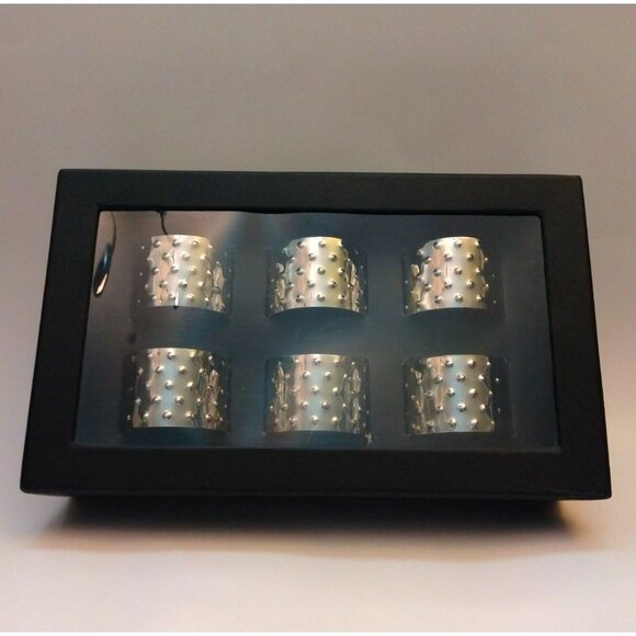 Tahari Home 6 Silver Studded Napkin Rings - Picture 5 of 5